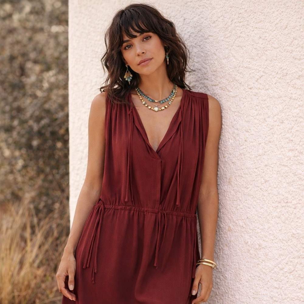Isabel Marant Étoile Burgundy Tie-Neck‎ Dress Sz 42 US 10-12 Boho Quiet Luxury